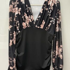 Chic Black and Pink Floral Women's Blouse